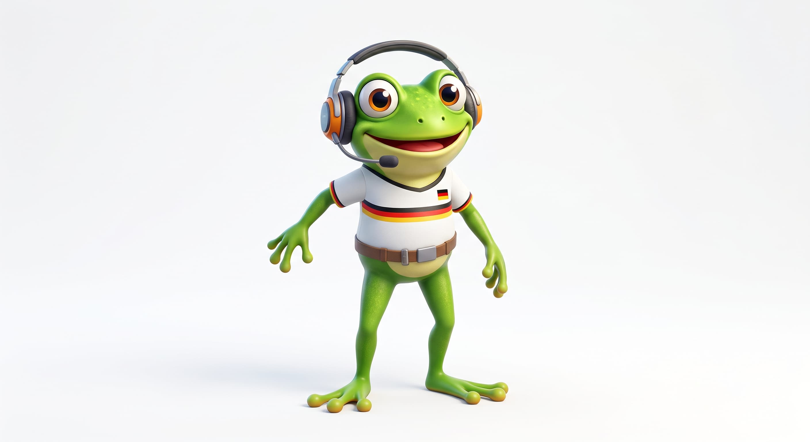 Sprango frog mascot wearing a headset